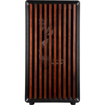 The Sentinel Micro's front features a black outer frame and vertical wooden slats on the front.